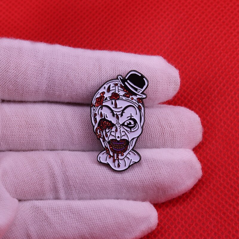 przerażenie biały klaun emalia broszka 9. Koło i straszna przerażająca biżuteria halloweenowa