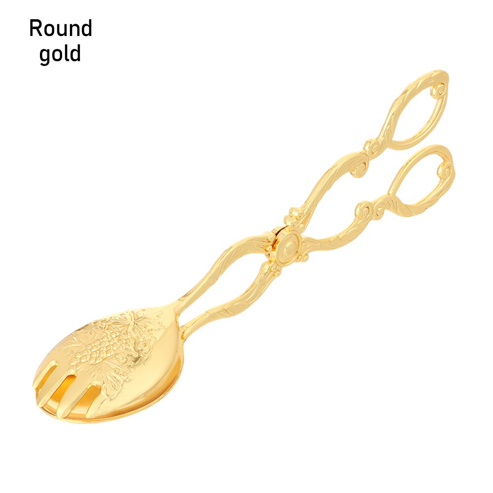 Pinza de aleación de Zinc para comida, plato de fruta y flores tallado en 3D, ensalada, postre, utensilios de cocina modernos para el hogar: gold round