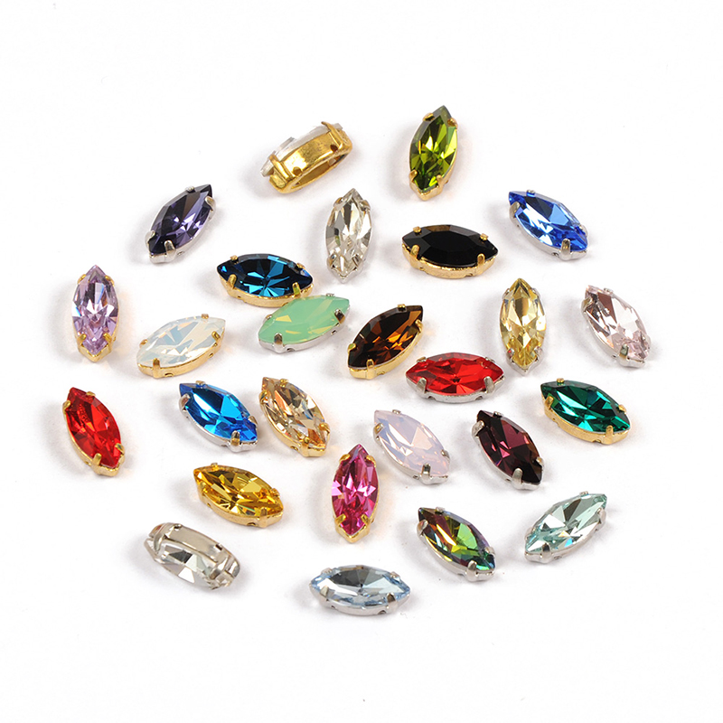 YANRUO 4200 4227 Navette Copper Studs Gold Silver Claw Settings Horse Eyes Sew On Rhinestones DIY Jewelry Accessories
