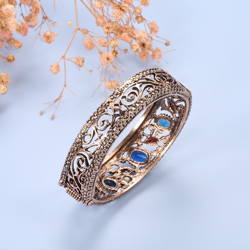 Kinel Vintage Turkse Armbanden Ronde Resin Manchet Armbanden Voor Vrouwen Antiek Goud Kleur Banquent Sieraden Dames Favoriete