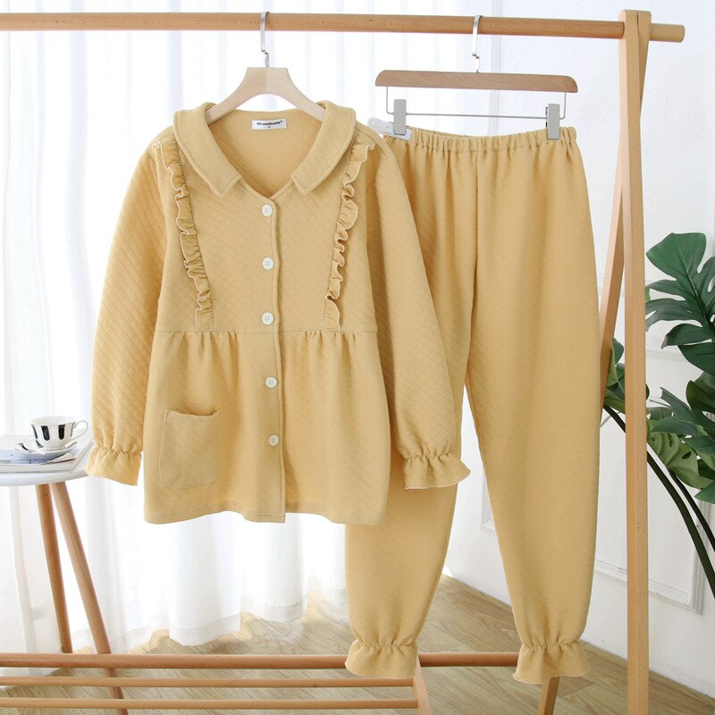 Fdfklak Katoen Borstvoeding Kleding Zwangerschap Feeding Homewear Lente Herfst Lange Mouw Zwangere Moederschap Pyjama: yellow / L