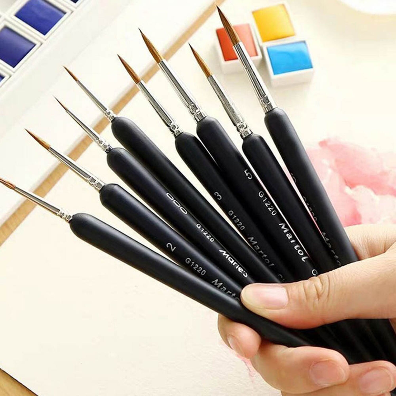 10pcs Micro Detail Paint Brush Miniature Brushes with Wooden Handle for Watercolor Oil Acrylic Nail Art Painting Fine Detailing