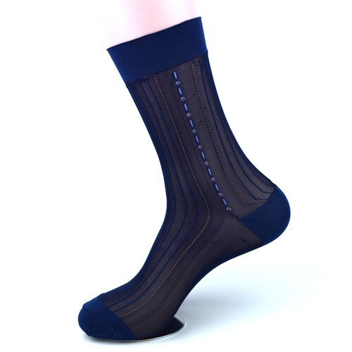 20PCS=10 pairs Nylon silk stockings men's summer ultra thin men's business crew dress breathable men's socks ice silk socks: Dark blue