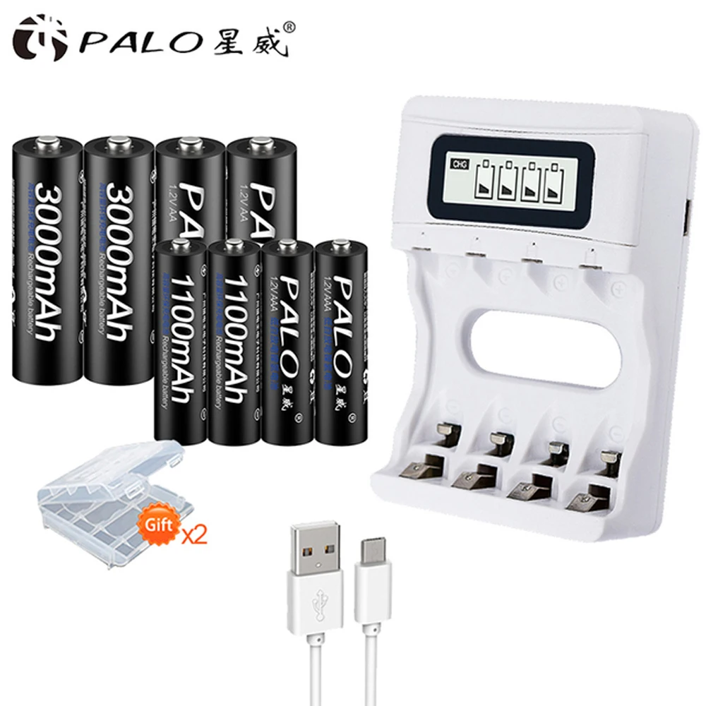 Palo Aa 1.2V Oplaadbare Batterijen + Aaa Oplaadbare Batterij Voor Speelgoed + 1.2V Batterij Oplader Voor 1.2V ni-Mh Aa Aaa Batterij