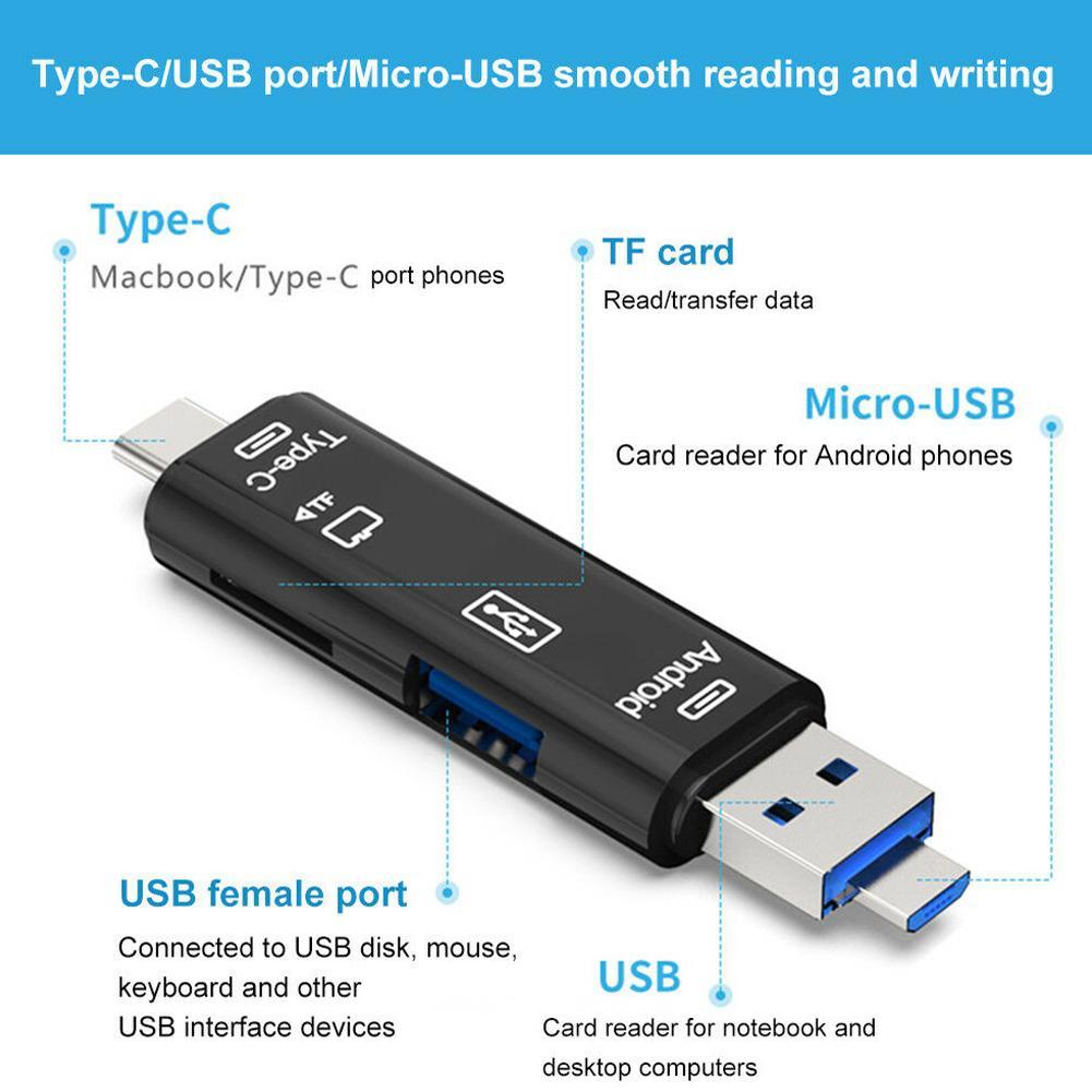 5In1 Multi Otg Kaartlezer Micro-Sd/Sd Card/Usb Reader/Tf Computer Android / Type-C Ondersteuning Type-C Universele Telefoon F3Y8