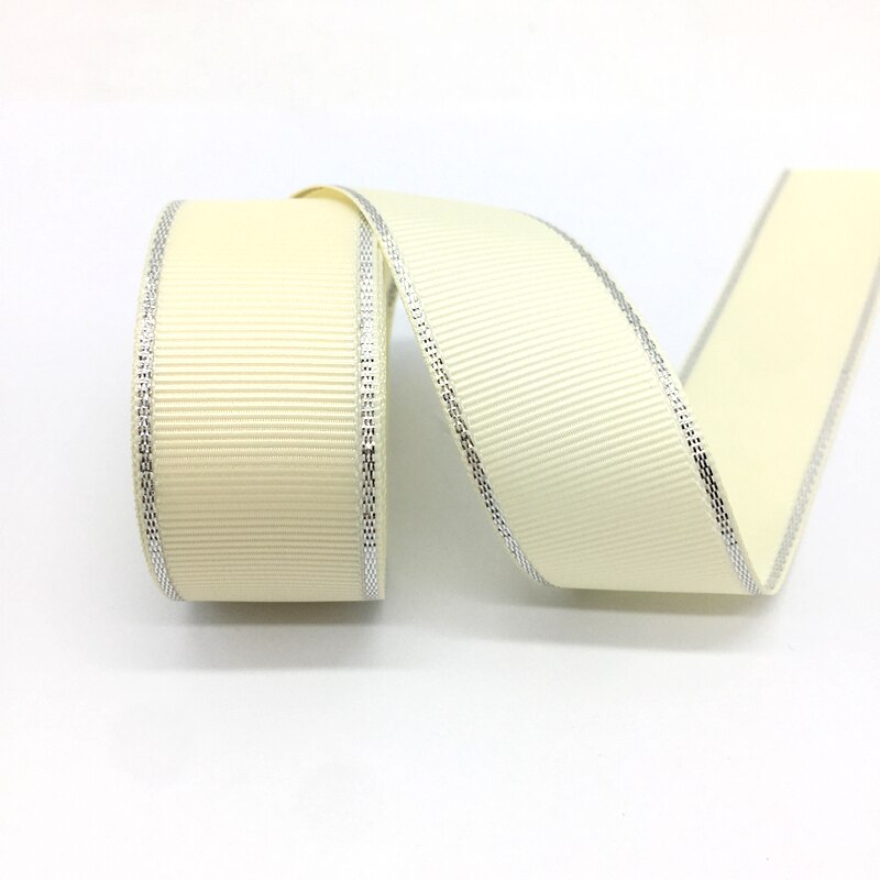 5 Yards 1 "(25mm) lint Bruiloft Decoratie Zilver Metallic Edge Grosgrain Lint Cadeaupapier Haar Strikken DIY Kerst Lint: Cream