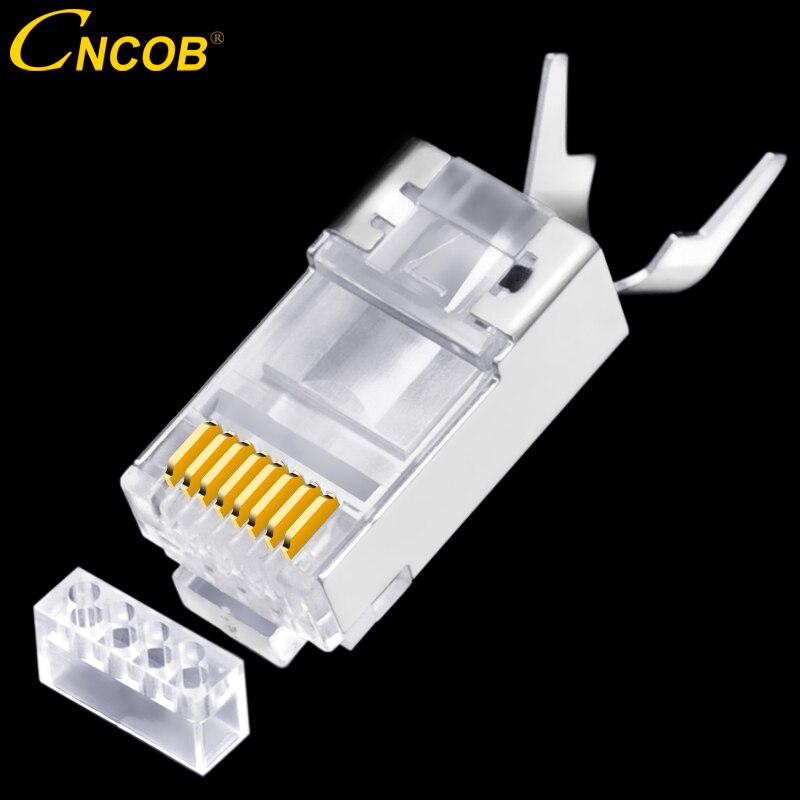 CNCOB Cat7 10 Gb, twee Stuk Ethernet Netwerk Kabel Connector 50u Vergulde Modulaire Plug RJ45 Netwerk Staart Klem Kristal
