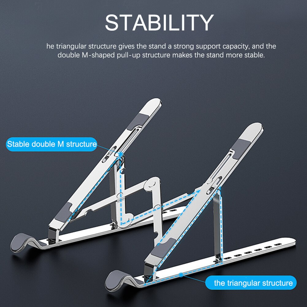 Computer Laptop Stand Riser Holder Universal Portable Adjustable Height Ventilated Cooling Aluminum Alloy Folding Office Mount