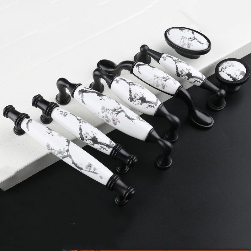 Poignée encastrée en plastique pour amélioration de l'habitat, modèle chinois de meubles Vintage en marbre noir et blanc