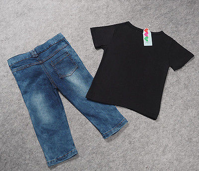 Nyfödda småbarn spädbarnskläder,coola kläder för pojkar, t-shirt för bebisar t-shirt + slitna jeans jeansbyxor kläder set