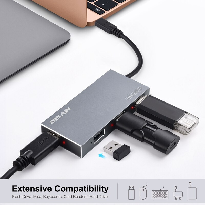 Disain type -c 4 -poorts hub met hoge snelheid usb 3.0 5 gbps 4-- poorts dockingstation usb-c-splitter