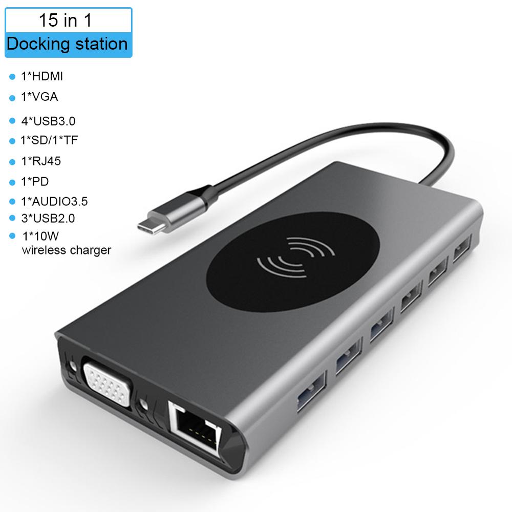 Usb Type C Hub Naar Hdmi RJ45 Lan Multi Usb 3.0 Pd Adapter Om 4K 30Hz USB-C Hub voor Macbook Pro Air Dock Usbc Type-C Hub Splitter: 15 in 1