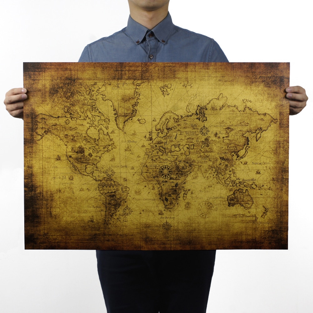 Niet Water-proof Wereldkaart Grote Retro Papier Kaart Decoratie 71*51 cm