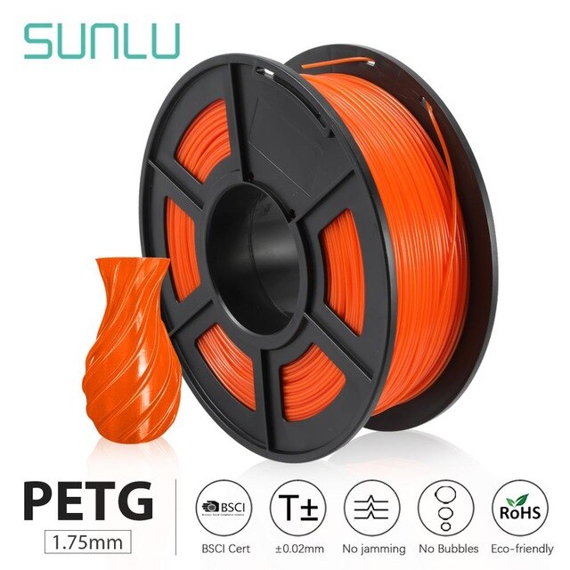 SUNLU PETG 3D Drucker Filament 1,75mm 1KG Lichtdurchlässigkeit PETG Filament Kunststoff 3d Druck Materialien Schnelle: PETG Orange -S