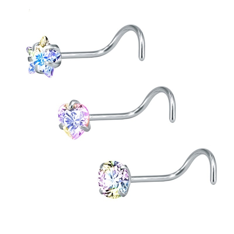 3- teiliges einstellen nasenstecker aus kristall, nasenring-stecker-einstellen, nasenpiercing-schrauben aus edelstahl, nasenseptum-durchbohren-schmuck