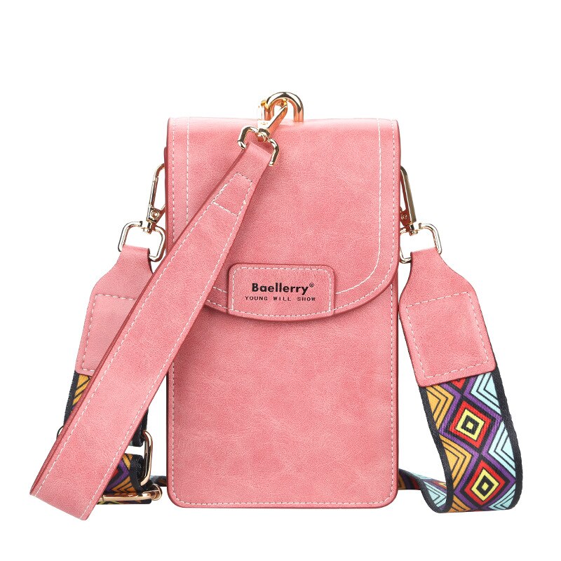 Baellerry – pochette pour téléphone portable femme, sacoche, porte-cartes, pochette ouverte pour dames, portefeuille en cuir souple: Pink1