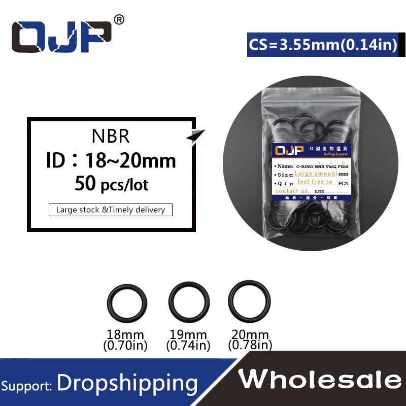 50 Stks/partij Rubber Ring Nbr Afdichting O-Ring Nitril CS3.55mm ID18/19/20*3.55Mm Ring Seal Olie ring Olie Weerstand Slijtage Pakking Washer