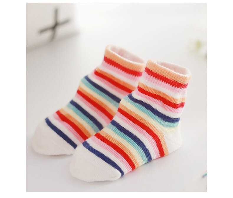 Chaussettes antidérapantes en coton pour bébés garçons et filles, 1 paire, motif arc-en-ciel, pour bébés de 0 à 6 mois: F