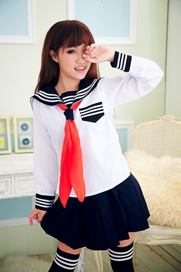 modelsJK Japanese School sailor uniform school class navy sailor school uniforms for girls suit / Set: 1 / XL