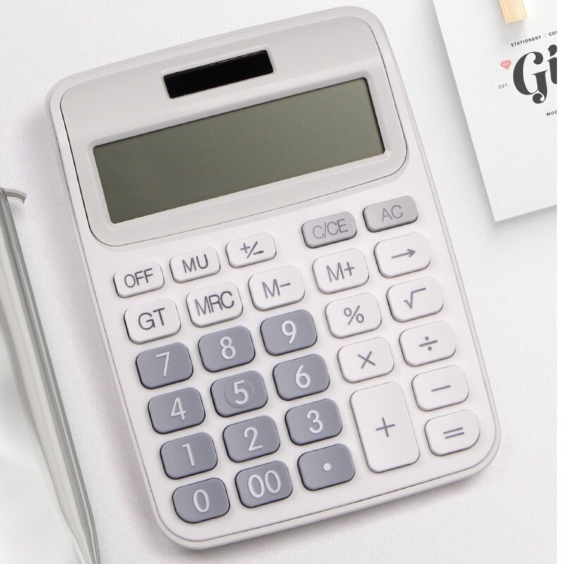 Desk Calculator Large Buttons Financial Business Accounting Tool Pink Blue Black big buttons battery and solar power 12 Digit: White