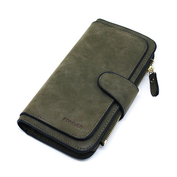 Cartera de piel de para mujer, cartera larga de con cremallera, tarjetero, bolsa monedero para mujer, cartera femenina: Verde militar