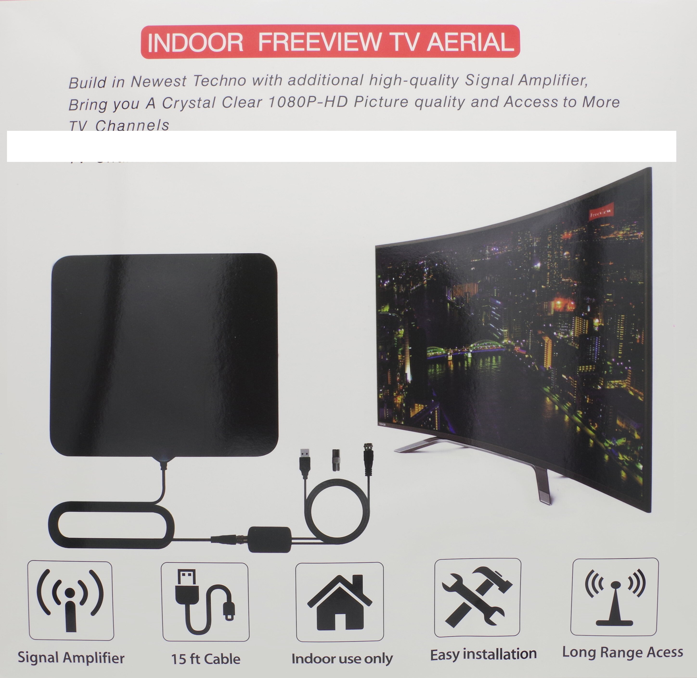 Digital HDTV Antenna Indoor, 2 Antenna 150 Miles Long Range, Built-in 4K Powerful Amplifier, with 19.5ft Premium Coax Cab