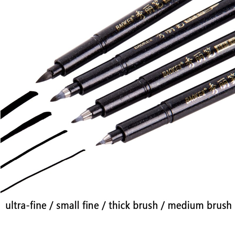 4 pcs/Lot stylo pinceau calligraphie encre permanente noire remplissage répété epais moyen petit Ultra feutre Caligrafia Pluma Caligrafia