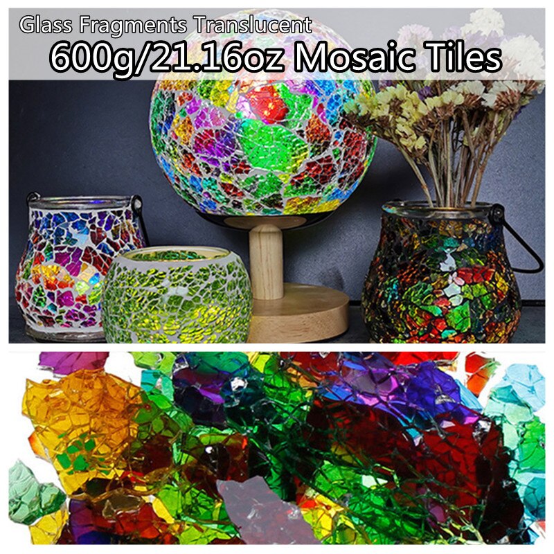 600g/21.16oz fragmentos de vidro translúcido mosaico telhas mulit cor espelho quebrado peças de vidro telha diy artesanato crack material
