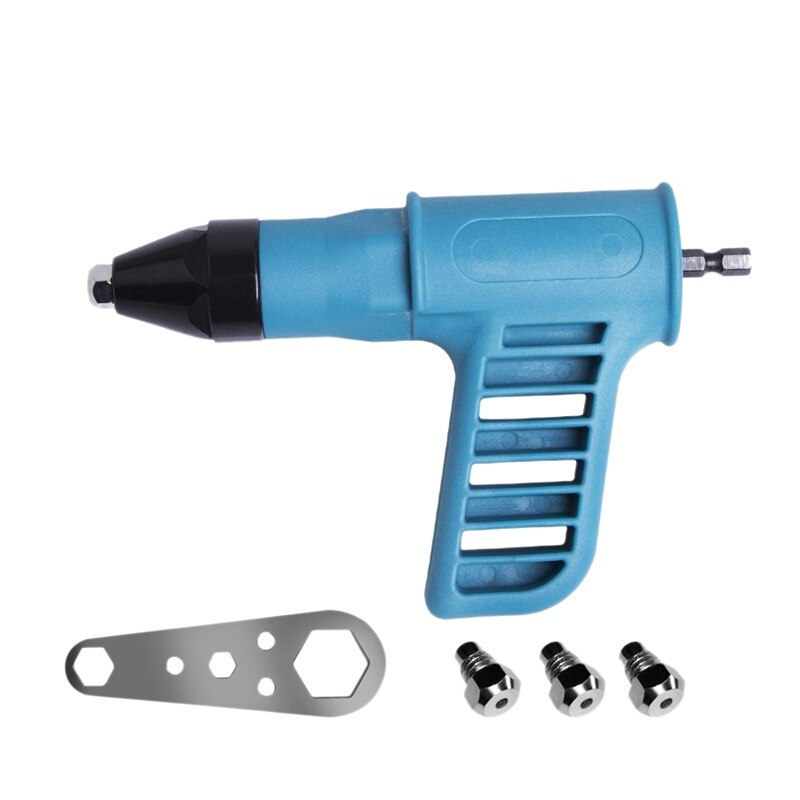 Cordless Riveter Electric Drill Tools Kit Riveter Adapter Insert Nut with Convertible Nozzles 2.4mm/3.2mm/4.8mm