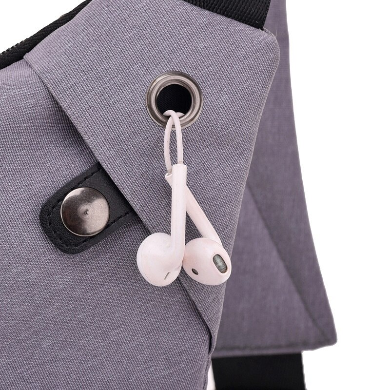 Bolso de pecho con múltiples bolsillos para hombre, bolso bandolera antirrobo para hombre, bolso para hombre, mochila Unisex con interfaz de auriculares gris