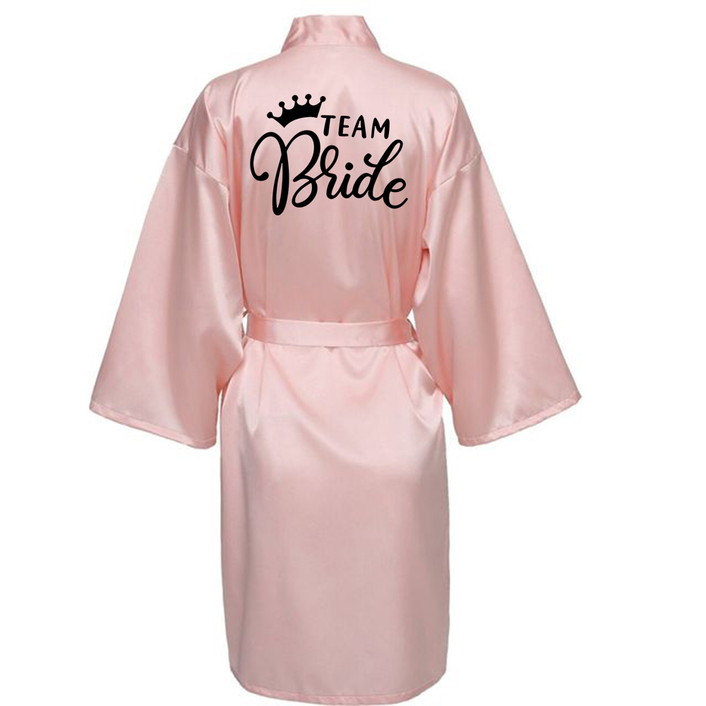 Wedding Party Team Bride Robe With Black Letters Kimono Satin Pajamas Bridesmaid Bathrobe NLJY003
