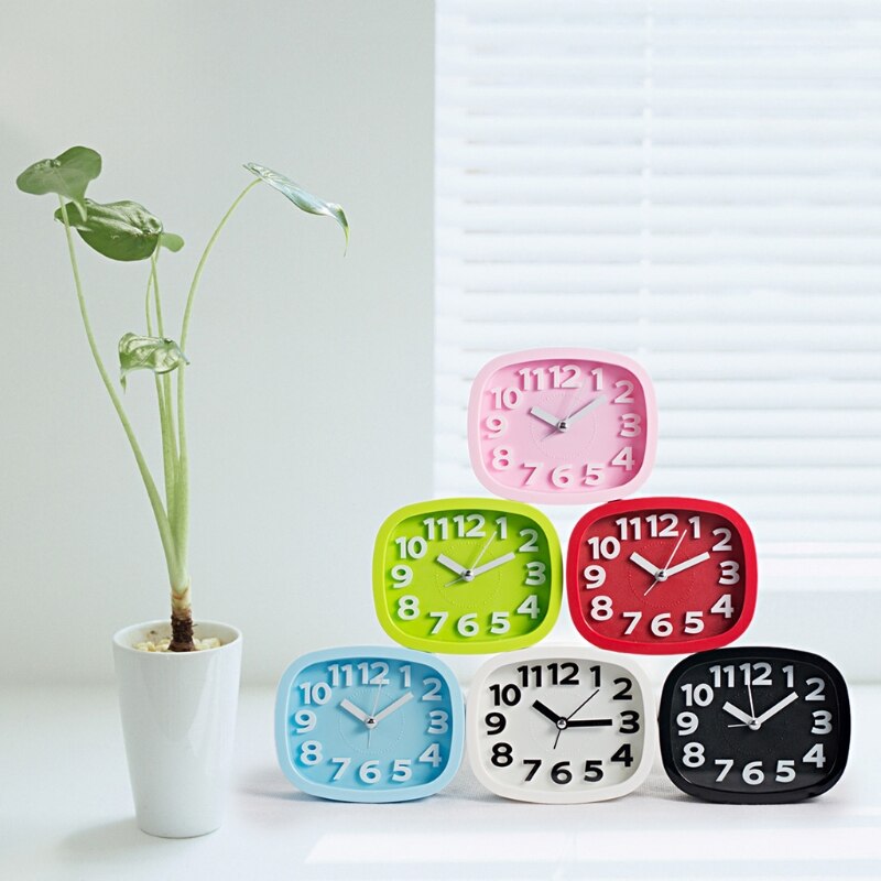 Mini Despertadores silenciosos con batería para niños, mesa de noche, escritorio, decoración del hogar, , cuadrado, portátil, colores caramelo