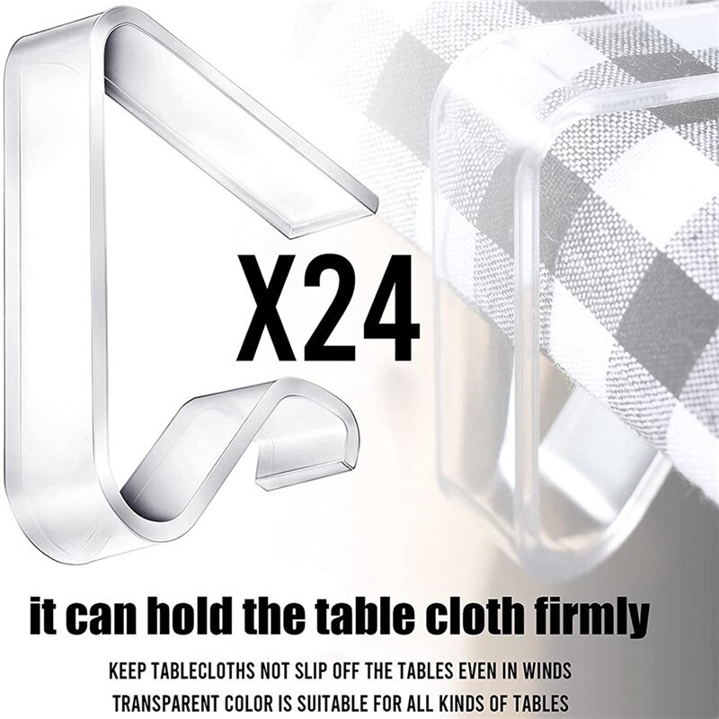 24-Pieces Transparent Tablecloth Clips Plastic Hold Down Clips Table Cloth Holder for Home Wedding Party Indoor Outdoor Picnic