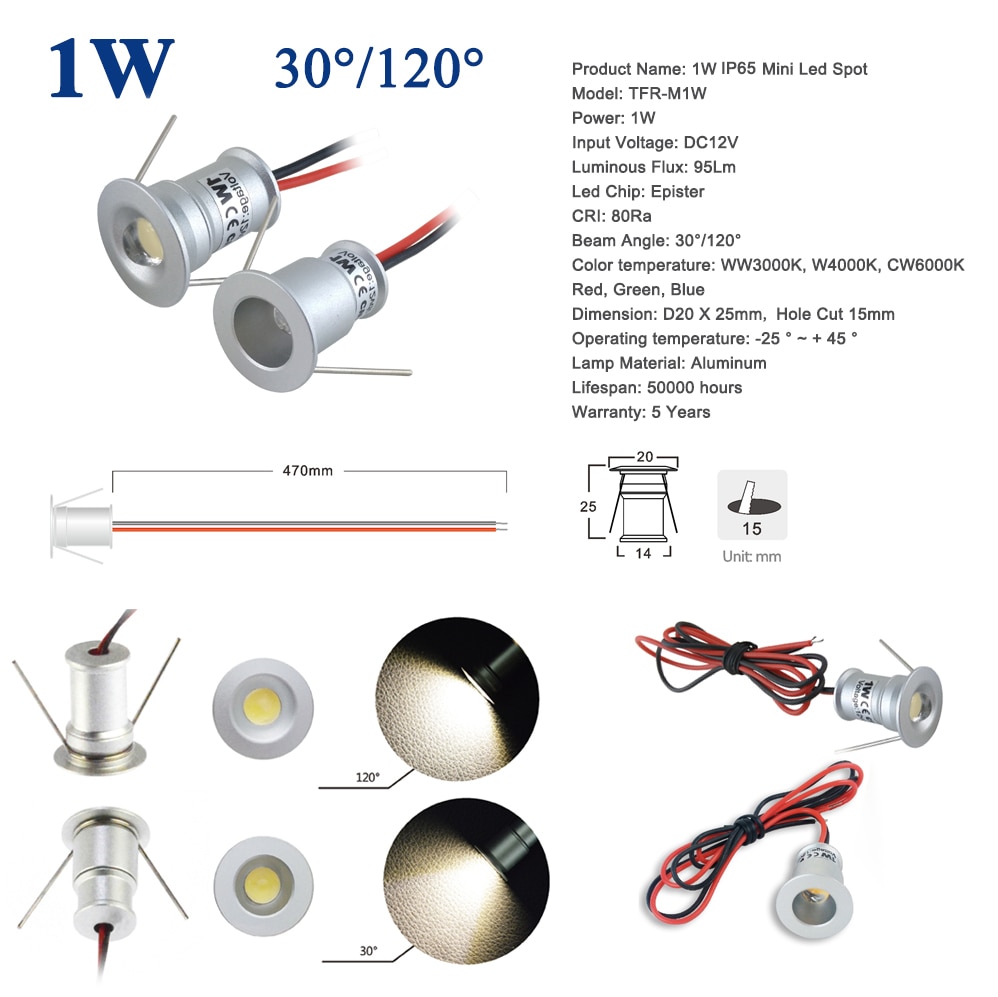 1W IP65 Waterdichte Mini LED Lamp Downlight 100Lm 15mm 25mm Badkamer Plafond Spot Light Energiebesparing Nacht verlichting