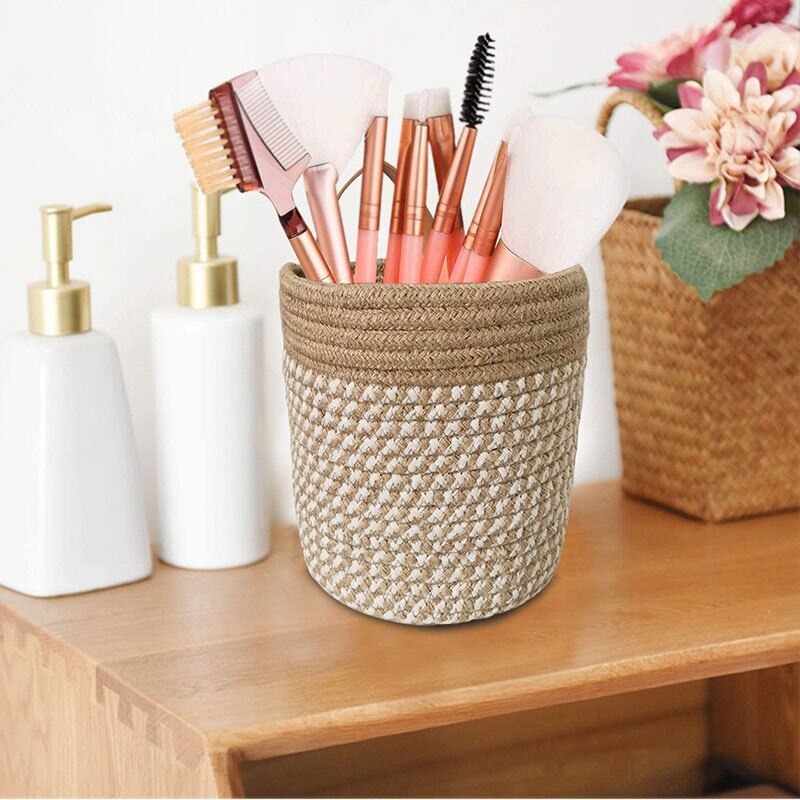 Best 2Pcs Cotton Rope Baskets With Handle- Woven Wall Storage Basket Bins For Decor Home-Basket For Flower Plants