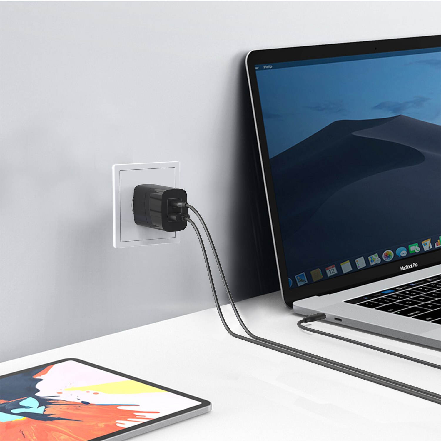 61W 2-Port USB C GaN Charger PD Power Adapter for iPhone for Galaxy USB C Laptops and More Wall Charger Portable Phone Charger