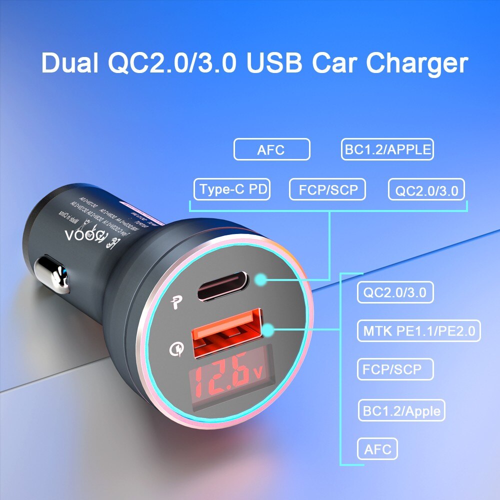 Azimiyo 60W Usb C Pd Auto Opladen Qc 3.0 Metalen Usb Car Charger Voor Xiaomi Redmi Huawei Iphone 12 11 Pro Max Pd Type C Adapter