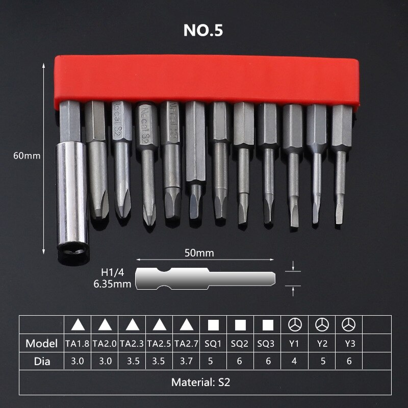 12pcs Set Security Tamper Proof Magnetic Screwdriver Drill Bit Screwdriver Bits Hex Torx Flat Head 1/4 "50mm 75mm 100mm: 05
