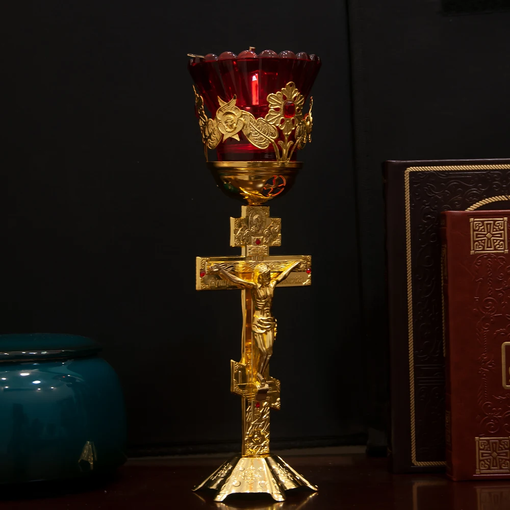 Décoration de table bougeoir d'église, traditionnelle de Jésus orthodoxe, debout en métal ci-après, porte-bougie pour la maison ou le culte