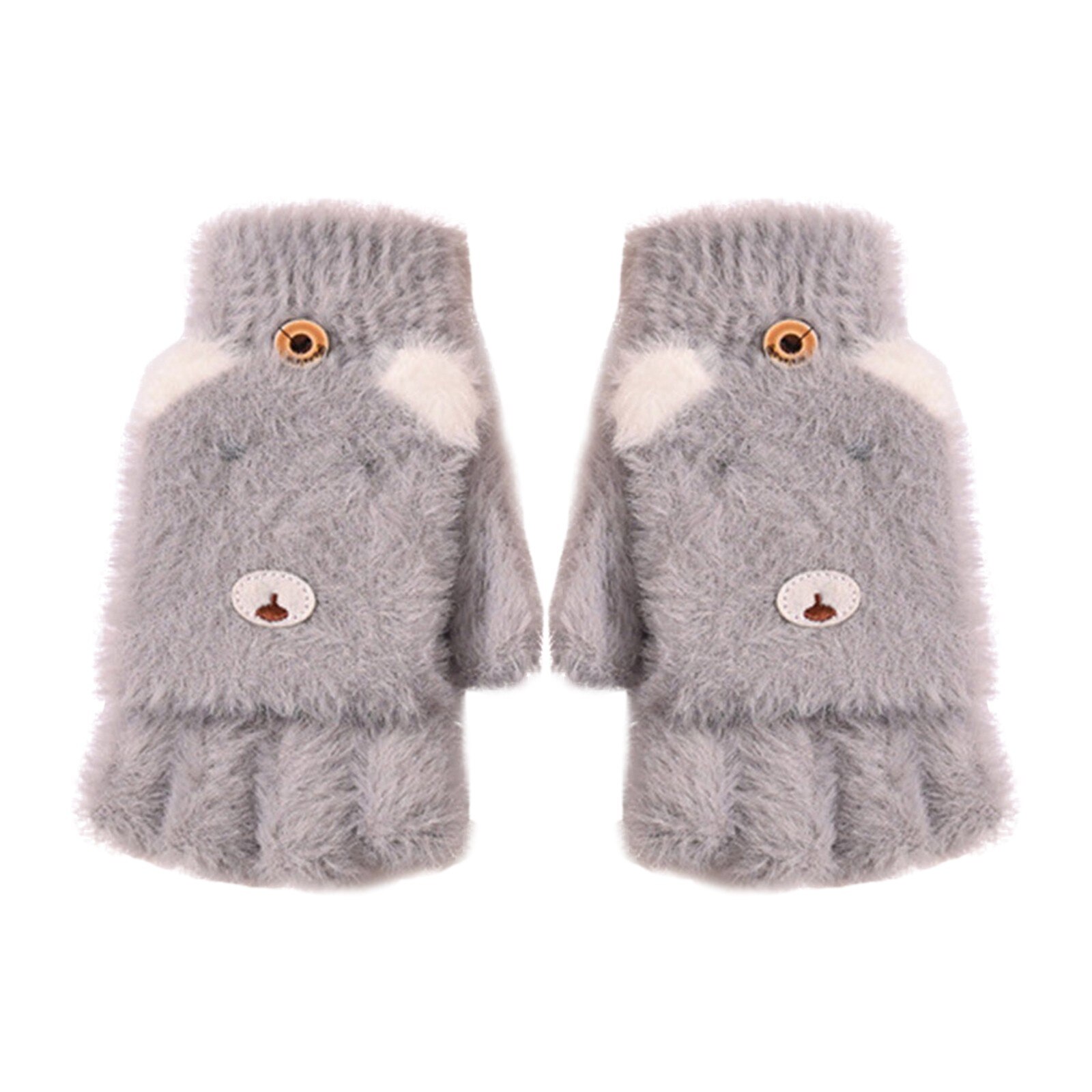 Gants à rabat Convertible en laine et cachemire, mitaines avec housse de mitaine, dessin animé, hiver, pour enfants en bas âge, en Stock,: Gray
