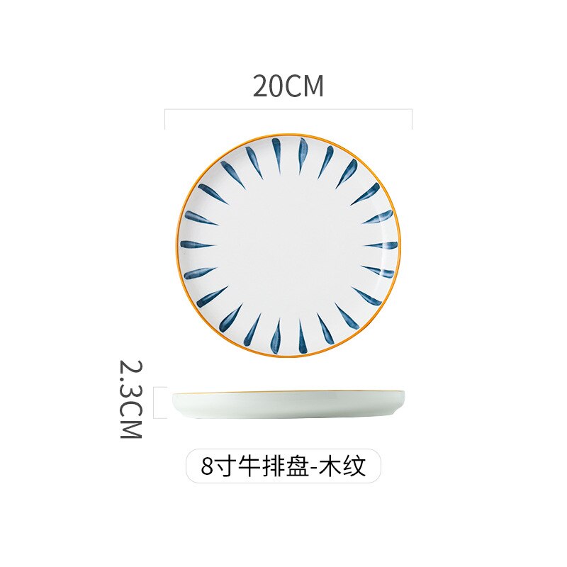 Japanese-style ceramic dinner plate home cooking dish ramen dish Western food steak dish soup dish tableware Home Decor: 8 inches A