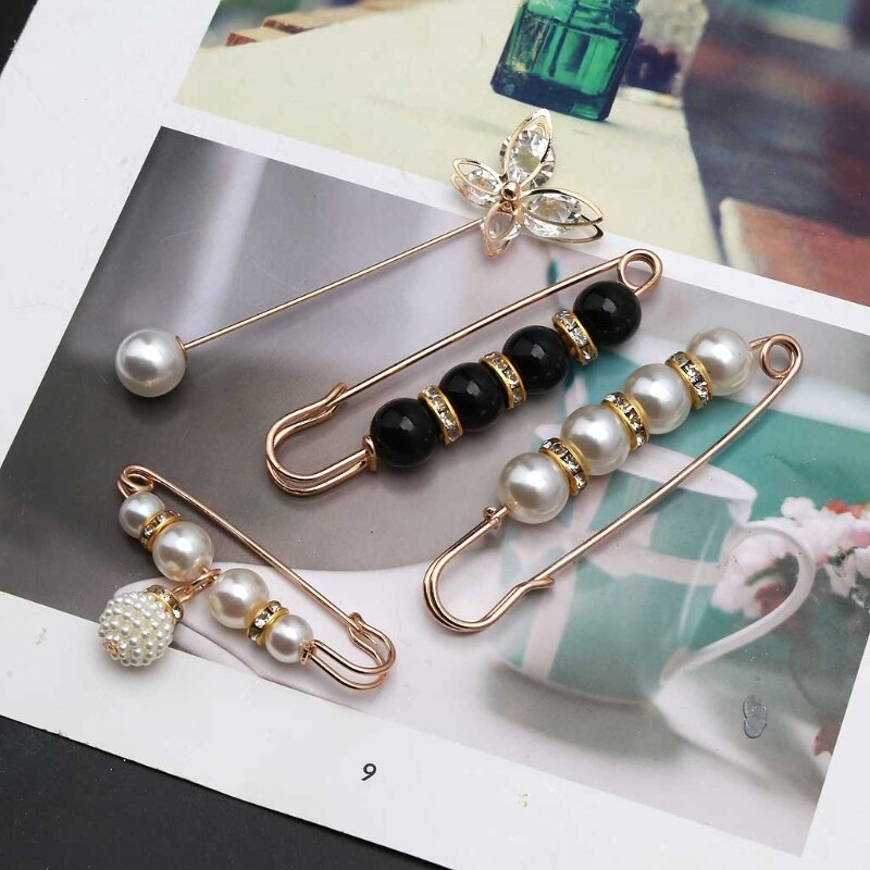 Trui Shawl Clip Dubbele Faux Pearl Broches Shirt Pin Knoppen Parel Crystal Taille Broek Extender Veiligheidsspelden Voor Vrouwen