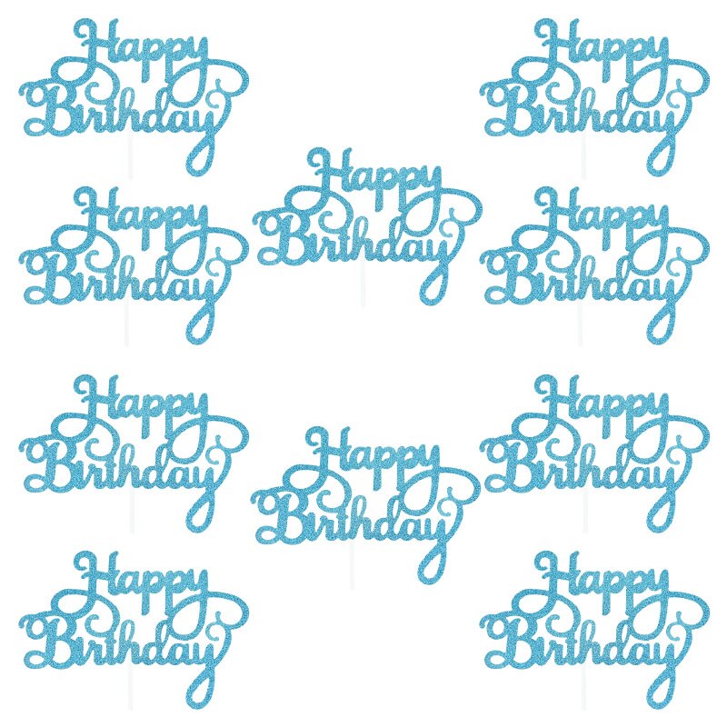 10pcs Glitter Happy Birthday Letter Cake Topper Sparkle Paper Cupcake Topper For Kids Birthday Party Baby Shower Dessert Decor: 10pcs Light Blue