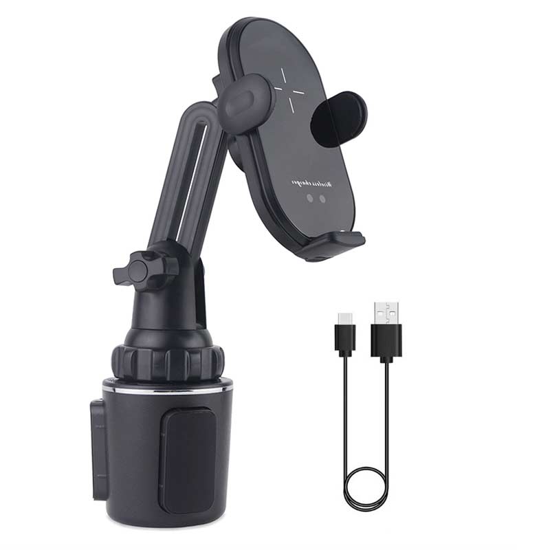 Universal 15w Qi Wireless Charger 360 Degree Adjustable Car Cup Holder Phone Mount Fast Charging Stand Dock for Cell Phone: Default Title