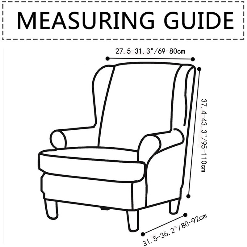 Polar Fleece Schuine Arm Terug Wing Back Stoel Cover Jacquard Spandex Stretch Hoes Voor Kantoor Stoelen 2 Delige Set Met band