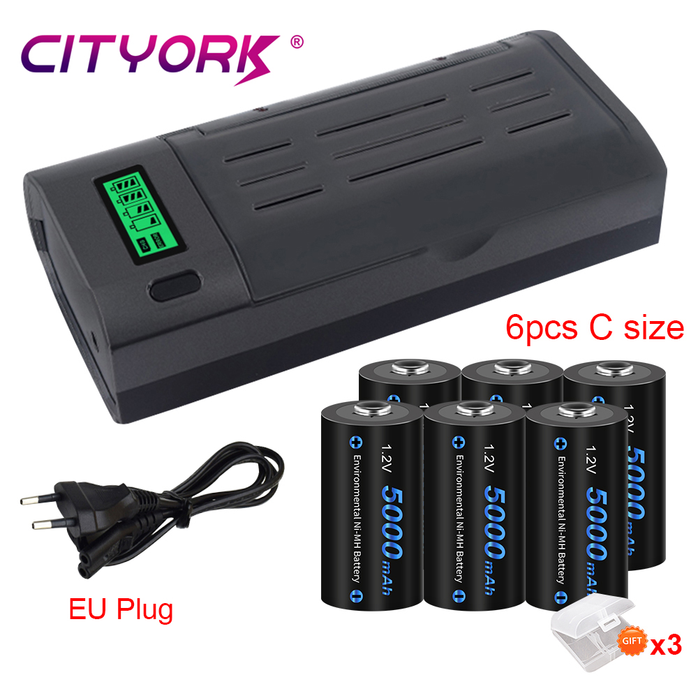 CITYORK 5000mAh C Size Rechargeable Battery 1.2V R14 LR14 NIMH C Battery Batteries With 9V 1.2V AA AAA C D NIMH Battery Charger: Pink