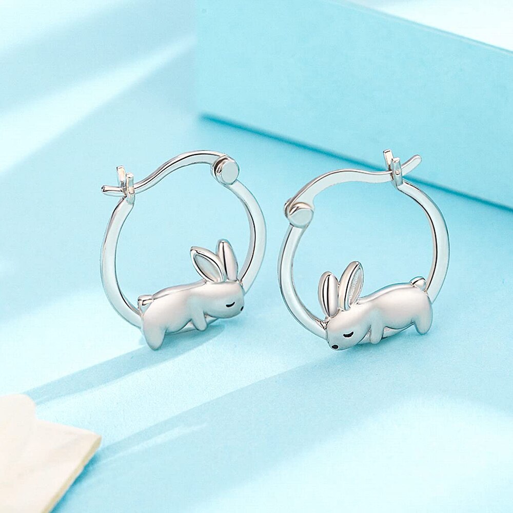 Harong prata chapeado coelho bonito animal hoop brinco feminino presente de metal cobre bela menina brinco festa jóias acessórios