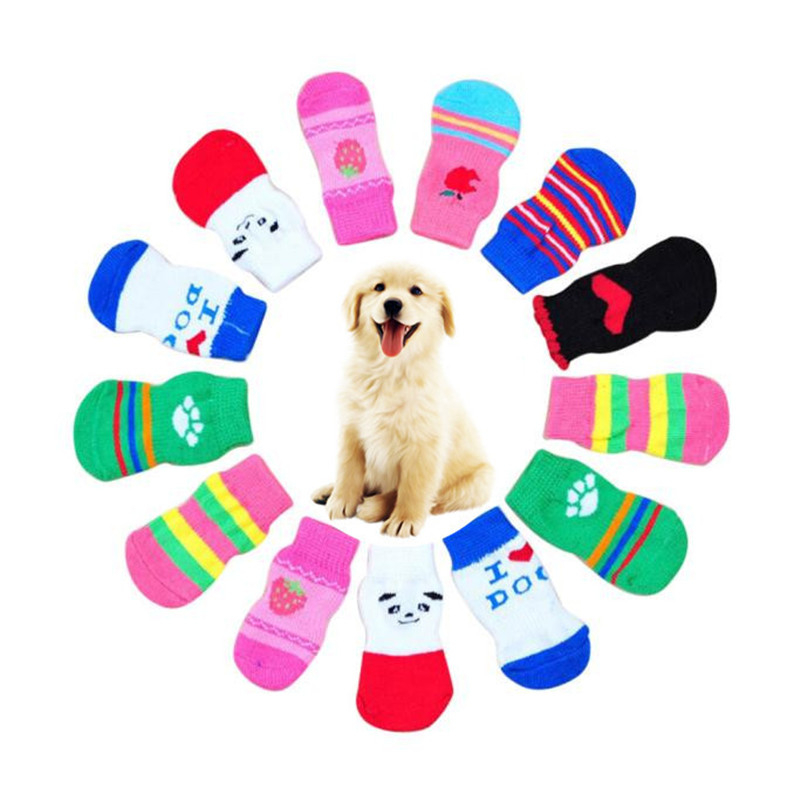4 Stuks Leuke Puppy Honden Pet Knits Sokken Anti Slip Skid Bottom Warm Cartoon Grappige Sokken Voor Kleine Honden Huisdier producten Acessories # Y