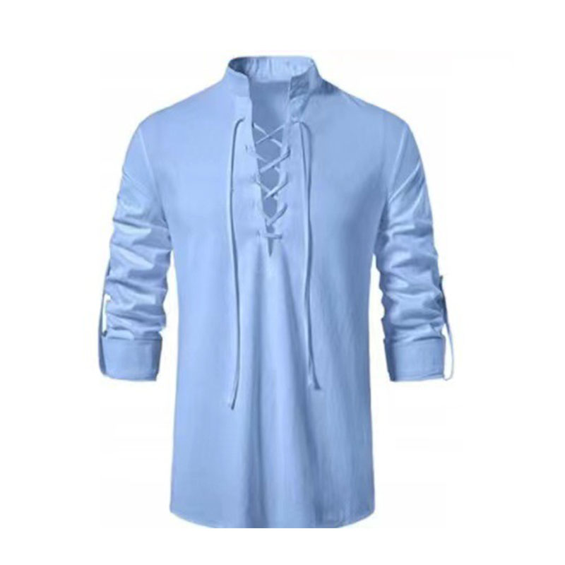 Abiti medievali Costumi cosplay rinascimentali Pirata vichingo Top Camicie Camicetta casual Con lacci Belli uomini Halloween Dress Up: S / Blu