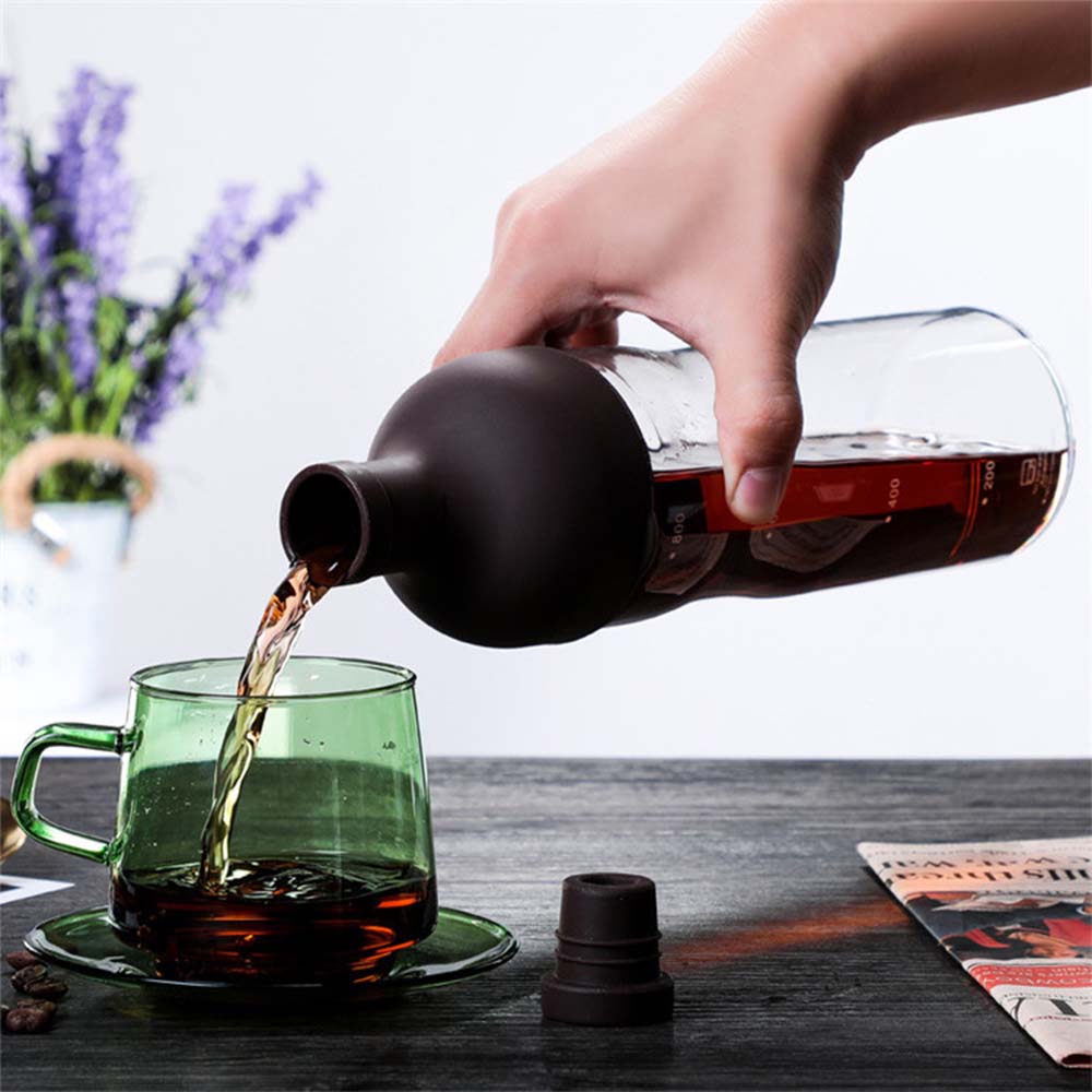 800ml Cold Brew Coffee Glass Bottle Pot Iced Coffee Filter Maker Cold Extraction Mixing Ground Cafe Tea Lemon Espresso Jug